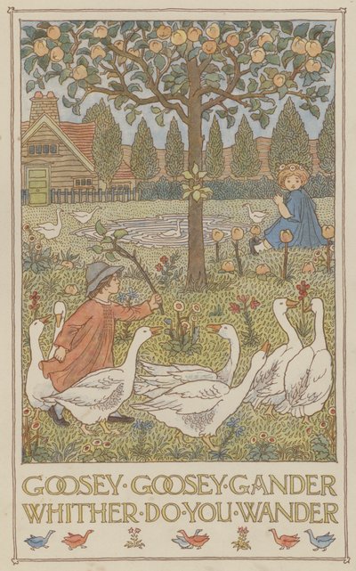 Goosey goosey gander whither do you wander (färglitografi) av Francis Donkin Bedford