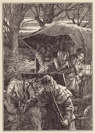 Illustration till Syrsan på härden av Charles Dickens (färglitografi) av Francis Donkin Bedford