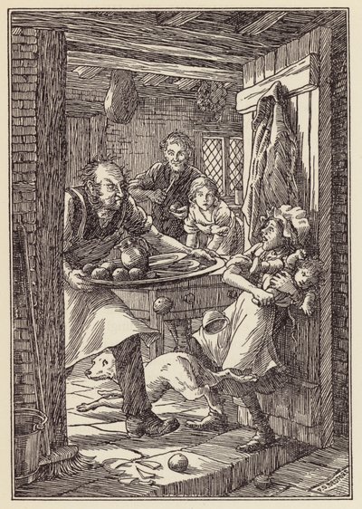 Illustration till Syrsan på härden av Charles Dickens (färglitografi) av Francis Donkin Bedford
