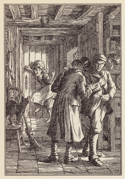 Illustration till Syrsan på härden av Charles Dickens (färglitografi) av Francis Donkin Bedford