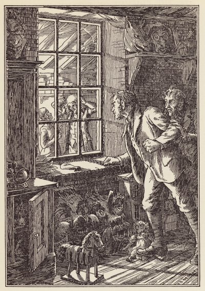 Illustration till Syrsan på härden av Charles Dickens (färglitografi) av Francis Donkin Bedford