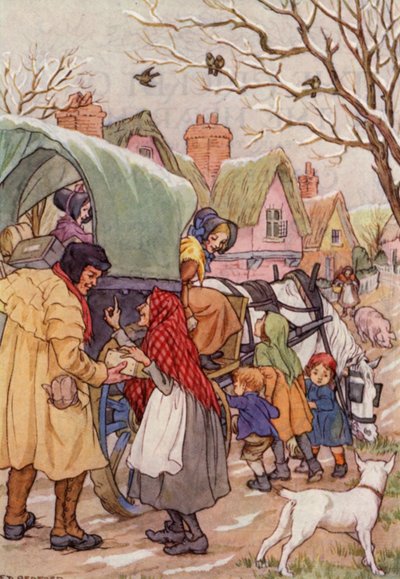 Illustration till Syrsan på härden av Charles Dickens (färglitografi) av Francis Donkin Bedford
