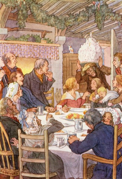 Illustration till Syrsan på härden av Charles Dickens (färglitografi) av Francis Donkin Bedford