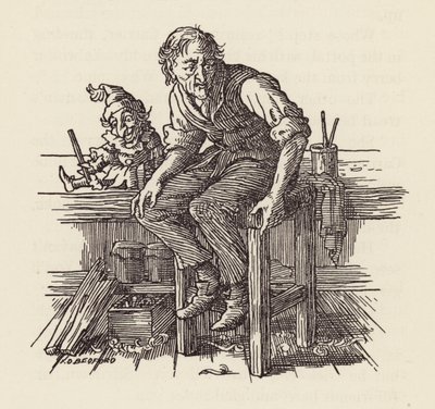 Illustration till Syrsan på härden av Charles Dickens (färglitografi) av Francis Donkin Bedford
