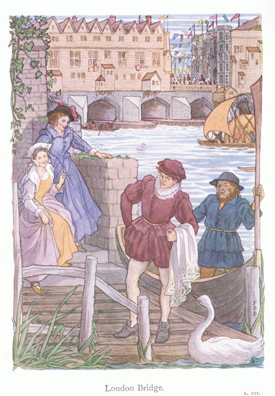 London Bridge (färglitografi) av Francis Donkin Bedford