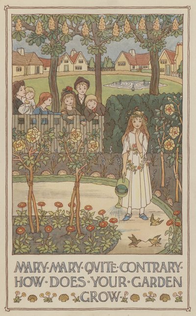 Mary Mary helt tvärtom hur växer din trädgård (färglitografi) av Francis Donkin Bedford