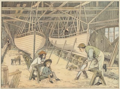 Skeppsbyggare (färglitografi) av Francis Donkin Bedford