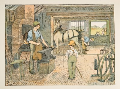 The Blacksmith, från Four and Twenty Toilers, pub. 1900 (färglitografi) av Francis Donkin Bedford