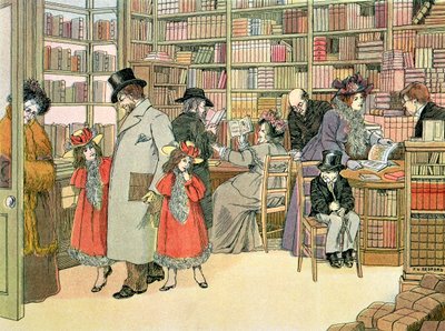 Bokhandeln, från "The Book of Shops av Francis Donkin Bedford