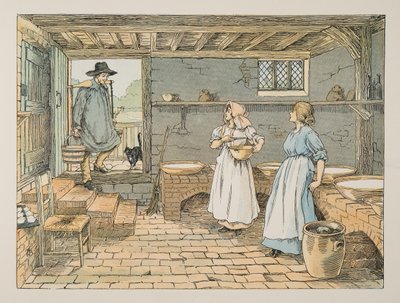 The Dairyman, från Four and Twenty Toilers, pub. 1900 (färglitografi) av Francis Donkin Bedford
