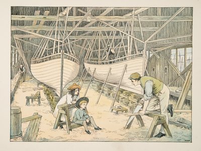 Skeppsbyggaren, från Four and Twenty Toilers, publ. 1900 (färglitografi) av Francis Donkin Bedford