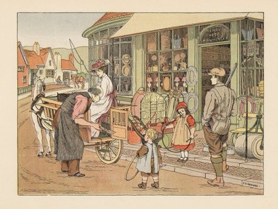Viktoriansk familj hos Henry Hoop, byns järnhandlare. Kromolitografi efter en illustration av Francis Donkin Bedford från Edward Verrall Lucas