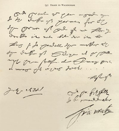 Brev från Sir Francis Drake till Sir Francis Walsingham undertecknat 29 juli 1588, publicerat i 