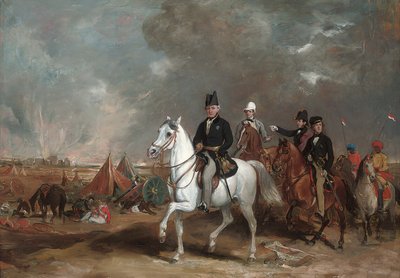 Viscount Hardinge, Indiens generalguvernör, åtföljd av sina två söner och överste Wood, på slagfältet i Ferozeshah av Francis Grant