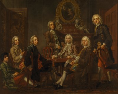 Porträtt av en grupp gentleman, med konstnären av Francis Hayman