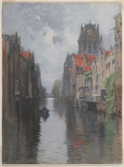 Bakom Groote Kirk, Dordrecht, ca 1880-talet (wc över kol på kartong) av Francis Hopkinson Smith