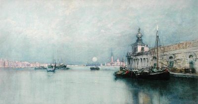 Månuppgång på Canal Grande (akvarell på papper) av Francis Hopkinson Smith