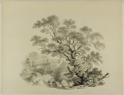 Träd och gångbro av Francis Nicholson