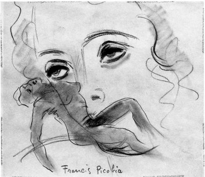 Nu et Visage, av Francis Picabia (1879-1953); grafitpenna och kol på papper. av Francis Picabia