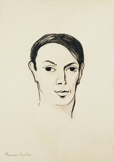 Porträtt av Pablo Picasso; Portrait de Pablo Picasso, ca 1902-1905 (akvarell, pensel och svart bläck samt blyerts på papper) av Francis Picabia