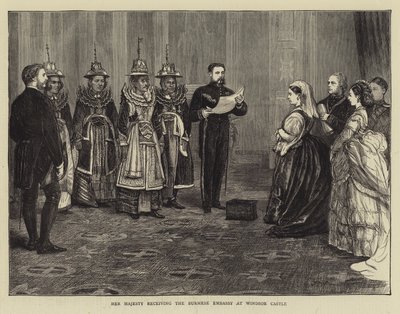 Hennes Majestät tar emot den burmesiska ambassaden på Windsor Castle. av Francis S. Walker
