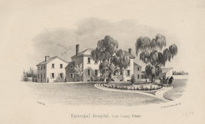 Episcopal Hospital, litografi av P.S. Duval und Son, 1856 av Francis Schell
