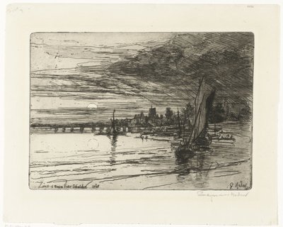 Bro över Themsen Battersea Bridge av Francis Seymour Haden (Sir) (signed by artist)