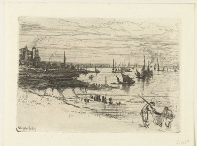 Värdshus på Themsen Värdshuset, Purfleet av Francis Seymour Haden (Sir) (signed by artist)