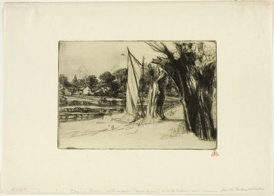 Thames Ditton-med ett segel av Francis Seymour Haden