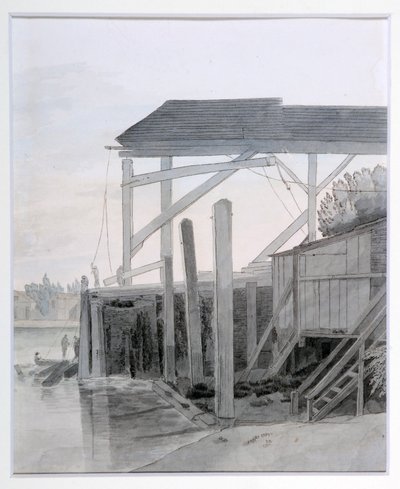 A Wharf, ca 1800 (penna och bläck med akvarell på papper) av Francis Towne