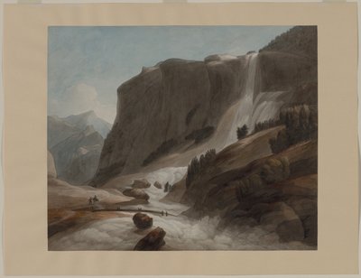 Vattenfall mellan Chiavenna och berget Splügen, 1784. av Francis Towne