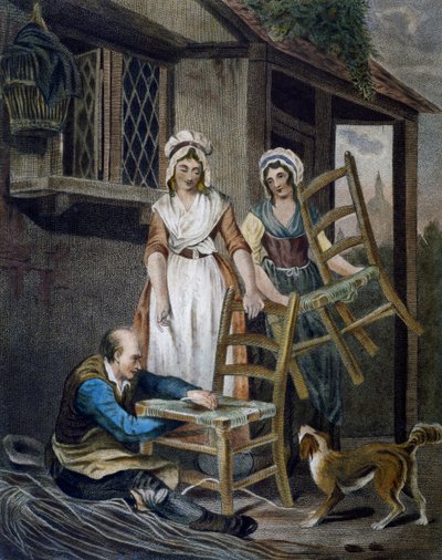 Tillverkar korgstolsstolar, gravyr av Francis Wheatley (1747-1801) från Cries i London, Storbritannien av Francis Wheatley