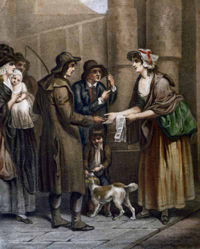 Säljare av partitur till nya sånger, gravyr av Francis Wheatley (1747-1801) från Cries i London, Storbritannien av Francis Wheatley