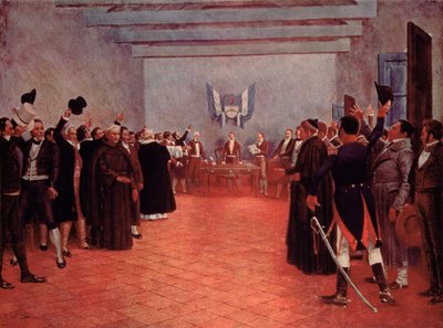 Tucumans kongress, Argentinas självständighetsförklaring från Spanien 1816 (färg litho) av Francisco (after) Fortuny
