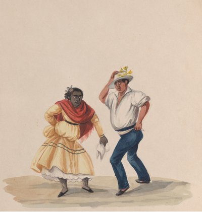 En man och en kvinna som dansar, från en grupp teckningar som föreställer peruansk kostym, 1848. av Francisco