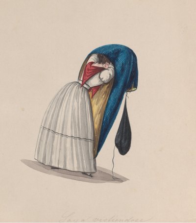 En kvinna som sätter sig i sin saya sedd bakifrån, från en grupp teckningar som visar..., ca. 1848. av Francisco
