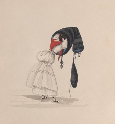 En kvinna som tar på sig sin saya, sedd bakifrån, från en grupp teckningar som föreställer..., ca. 1848. av Francisco