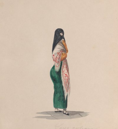 En kvinna som bär ordspråket stående i profil, från en grupp teckningar föreställande peruanska..., ca.184 av Francisco