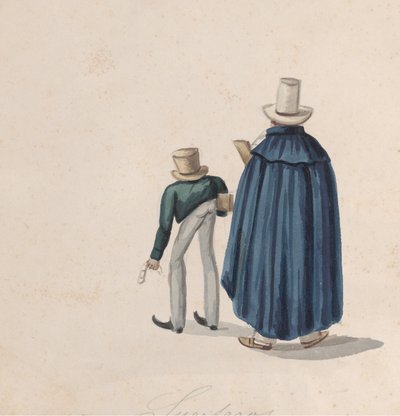 Två peruanska spådamer med hög hatt sedda bakifrån, från en grupp..., ca. 1848. av Francisco