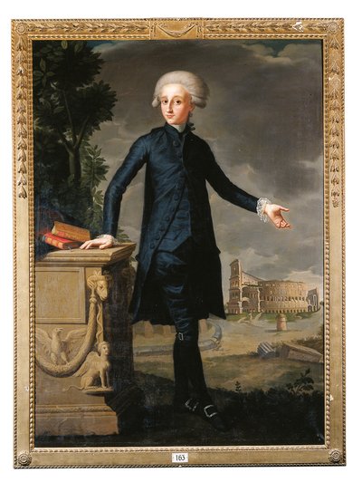 Porträtt av Don Juan Despuig y Zaforteza, helfigur, i svart kostym, signerad och inskriven av Francisco Agustín y Grande