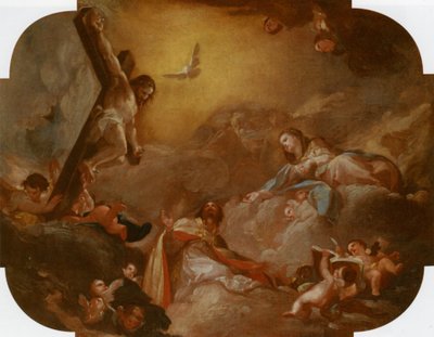 Sankt Augustinus och jungfrun som tillber den korsfäste Kristus av Francisco Bayeu y Subias