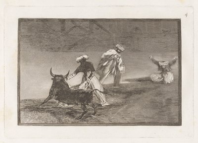 Capean otro encerrado (They Play Another with the Cape in the Enclosure), Tallrik 4 från La tauromaquia av Francisco de Goya