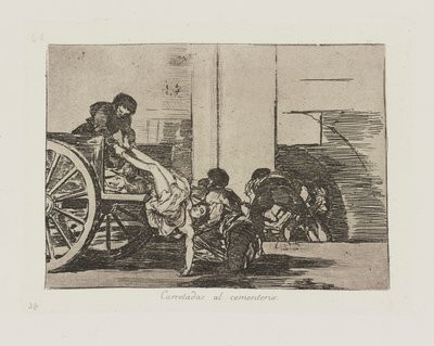 Körbanor till kyrkogården. (Kartlaster till kyrkogården.), pl. 64 från serien The Disasters of War av Francisco de Goya
