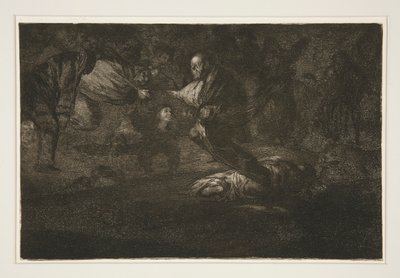 Gud väcker dem och de går samman (Gud skapar dem och de förenar sig tillsammans), pl. 18 från serien Ordspråken av Francisco de Goya