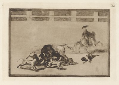 Echan perros al toro (They Loose Dogs on the Bull), Tallrik 25 från La tauromaquia av Francisco de Goya
