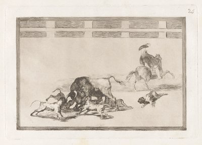 Echan perros al toro (They Loose Dogs on the Bull), Tallrik 25 från La tauromaquia av Francisco de Goya