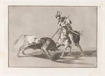 El Cid Campeador som spjuter en annan tjur (The Cid Campeador som spjuter en annan tjur), skylt 11 från La tauromaquia av Francisco de Goya