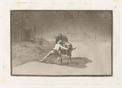 Den berömda Martincho sätter banderillas al quiebro (Den berömda Martincho Places the Banderillas Playing the Bull with the Movement of his Body), Tallrik 15 från La tauromaquia av Francisco de Goya