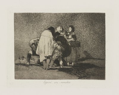 Espir? synd remedie. (Det fanns inget att göra och han dog.), pl. 53 från serien Los desastres de la guerra (Krigets katastrofer) av Francisco de Goya