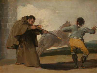 Broder Pedro skjuter El Maragato när hans häst springer iväg, ca. 1806. av Francisco de Goya